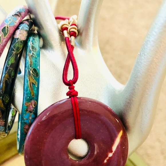 Vintage Cloisonne Bangles & Stone Pendant Necklace - Picture 3 of 11